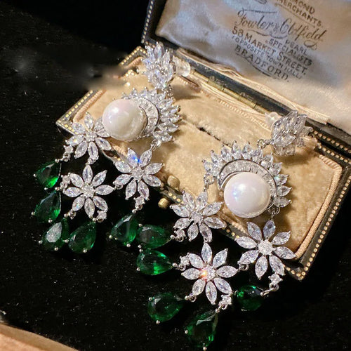 Women Mojito Snowflake Gem Pearl Plated 18K Gold Peacock Green