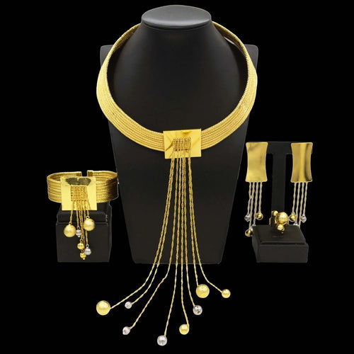 Naija Style Jewelry Sets Women's Long-Chain Necklace Earrings Bangle