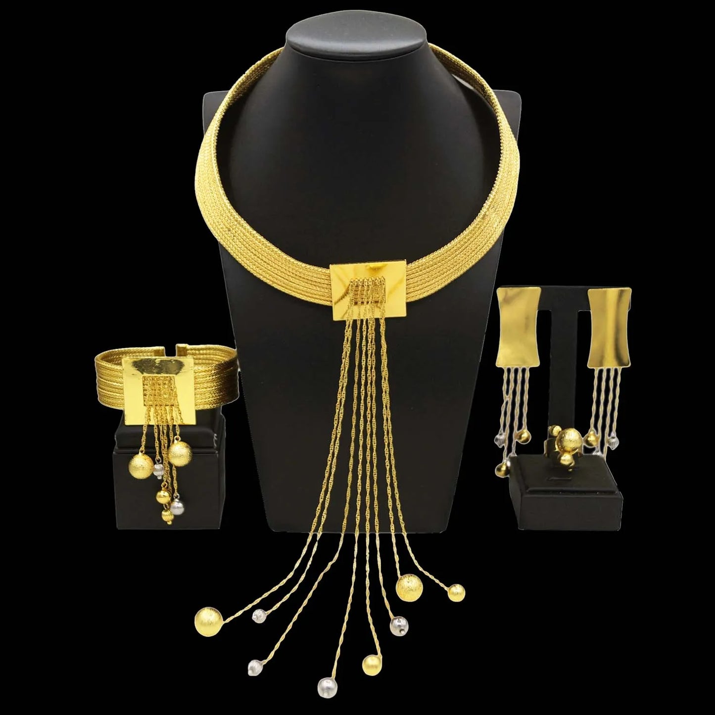 Naija Style Jewelry Sets Women's Long-Chain Necklace Earrings Bangle