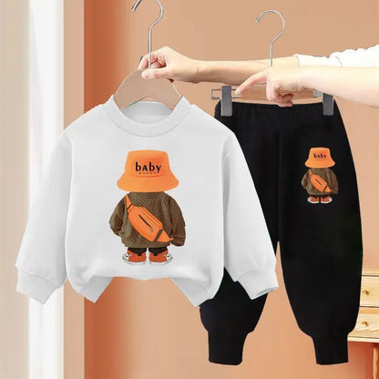 Korean Kids Set Autumn Children Clothes Cotton Sweater+Sports Pants