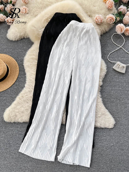 Pleated Vintage Striped Long Pants Fashion Spring High Waist