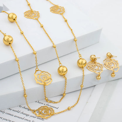 Dubai Gold Color Jewelry Set Fashion Long Chain Necklace Stud Earings