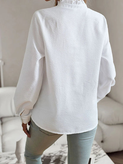 White Blouse Women Summer Long Sleeve Shirts Female Fashion Ruched