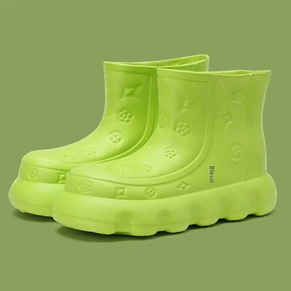 High-calf Women Rain Boots Fashionable Thickened One-piece Rubber