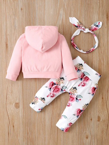 0-24 Months Newborn Baby Girl Floral Clothes Set Hooded Printed Top +