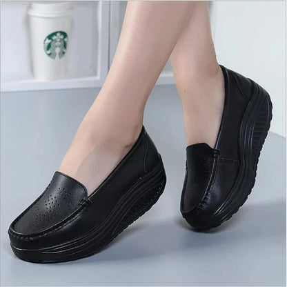 Cow Two-Layer Leather Black Women'S Shoes Breathable Fashion Flat