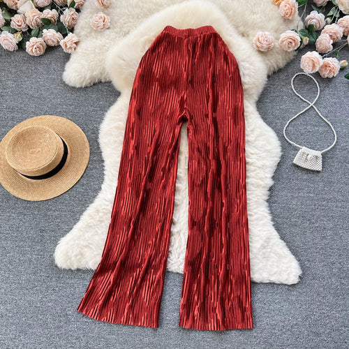 Pleated Vintage Striped Long Pants Fashion Spring High Waist