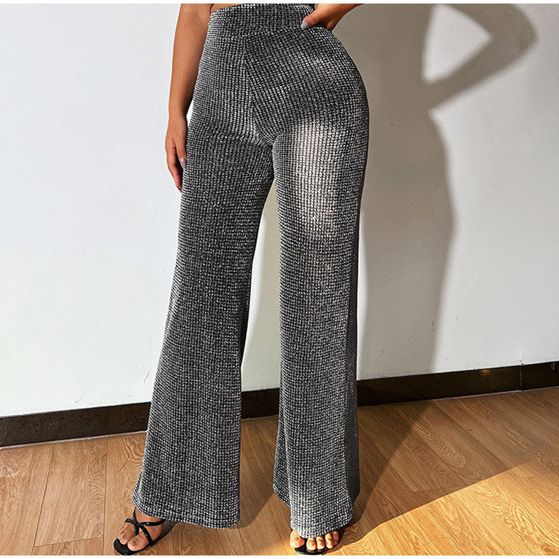 Silver Loose Elegant High Waist Trousers