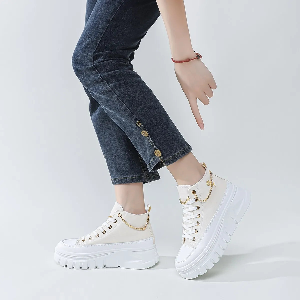 Women Lace-Up Front High Top Flatform Canvas Shoes Fashion Casual