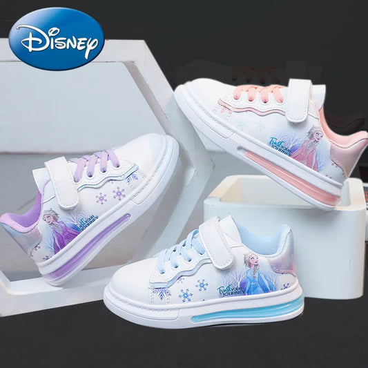 Disney Girls White PU Leather Shoes Cartoon Princess Elsa Frozen