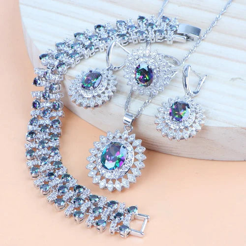 Natural Bridal Jewelry Sets Silver 925 Jewelry Ring Pendant Necklace