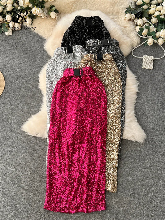 Women Sequines Shiny Skirt 2023 New Autumn Fashion American