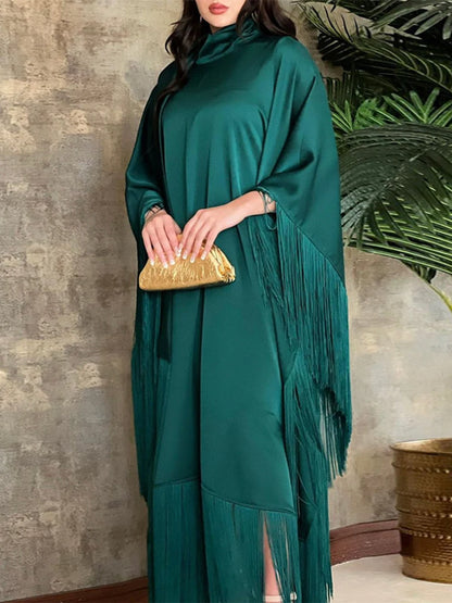 Modest  Batwing Sleeve Tassel Kaftan Light Apricot Corban