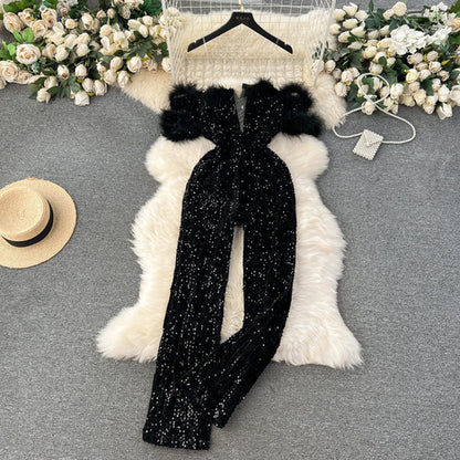 SINGREINY Autumn Elegant Sexy Black Jumpsuits 2023 Europen Fashion Off