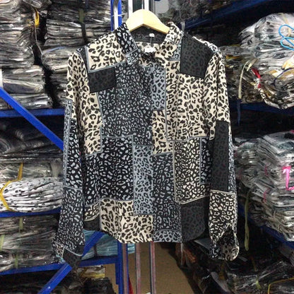 Spring New Leopard Patchwork Print Satin Shirt Women  Style