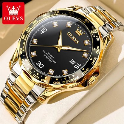 Golden Green Quartz Watch for Men Luxury Brand Diving Waterproof