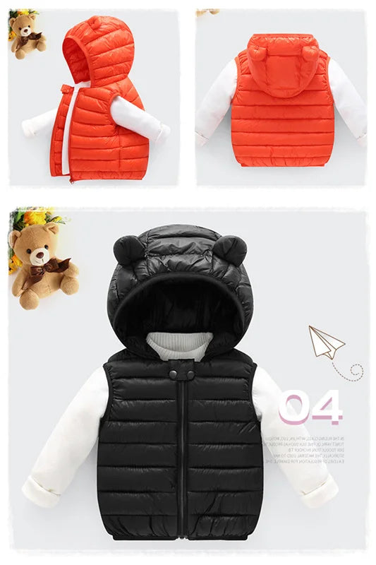 Boys Vest Baby's Kids Waistcoat Down Jacket 2024 Red Warm Plus Thicken Winter Autumn Teenagers Windproof Christmas Gift Children