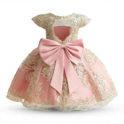 Embroidery Elegant Kids Princess Dresses for Girls Luxury Golden Lace