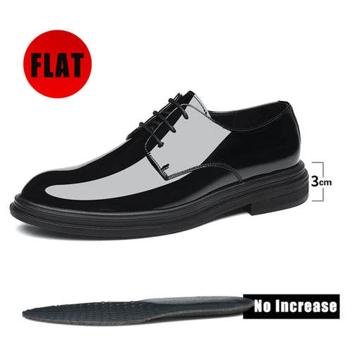 New Men 6/8cm Derby Shoes Patent Leather Height Increase