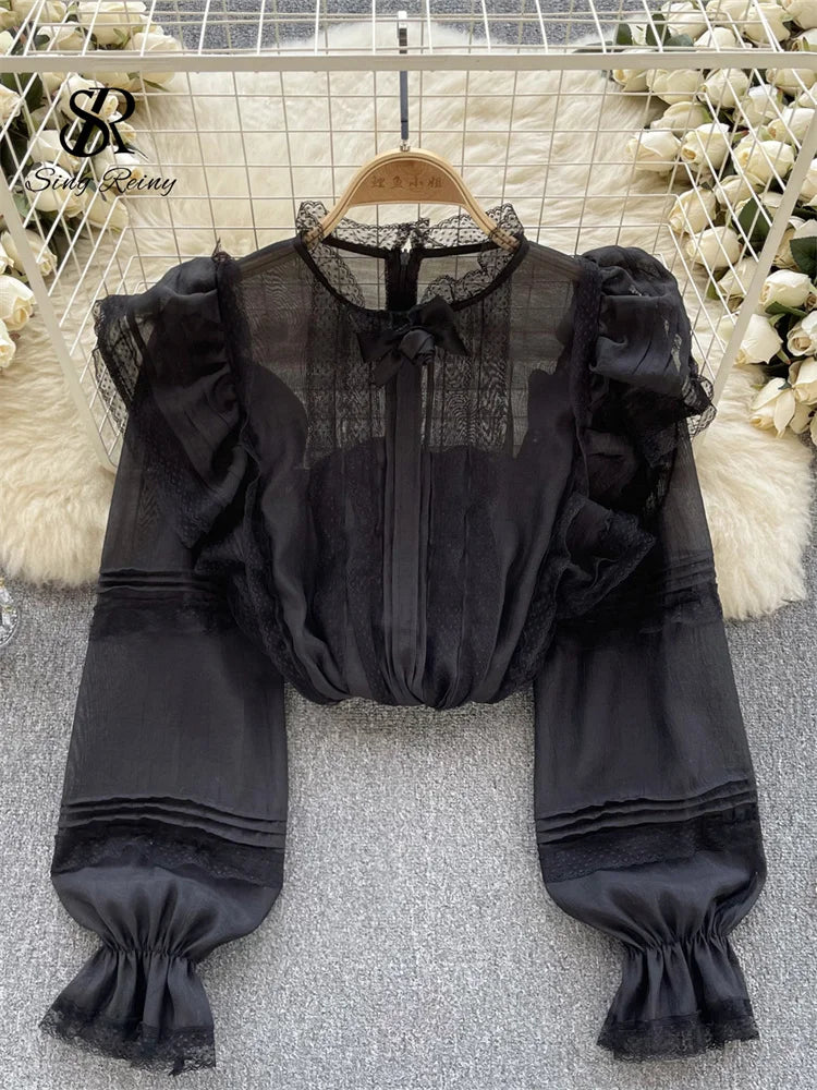 High Quality Sweet Loose Blouse Fashion Ruffled Long Sleeve