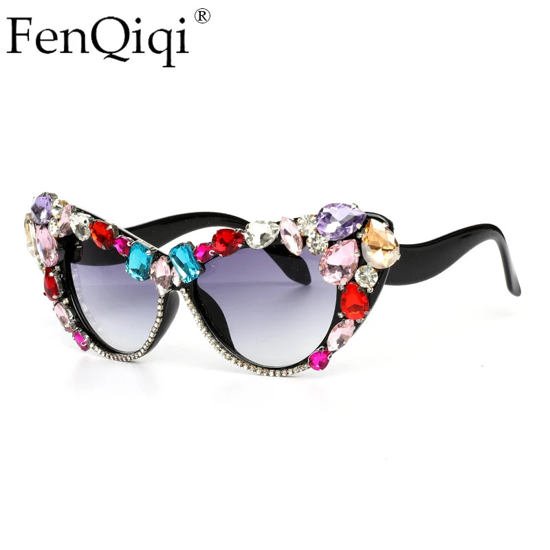 Diamond Cat Eye Big Sunglasses Women Oversized Sun Glasses Luxury Brand Designer Crystal Rhinestone Eyewear Glitter Gafas De Sol