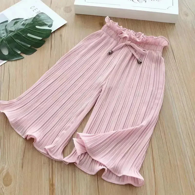 Baby Fashion Lace Chiffon Waist Flare Trousers Childen's Girls Summer