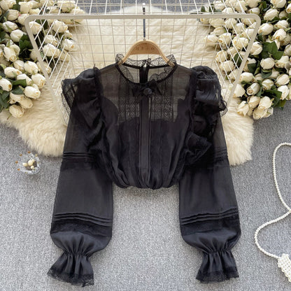 High Quality Sweet Loose Blouse Fashion Ruffled Long Sleeve