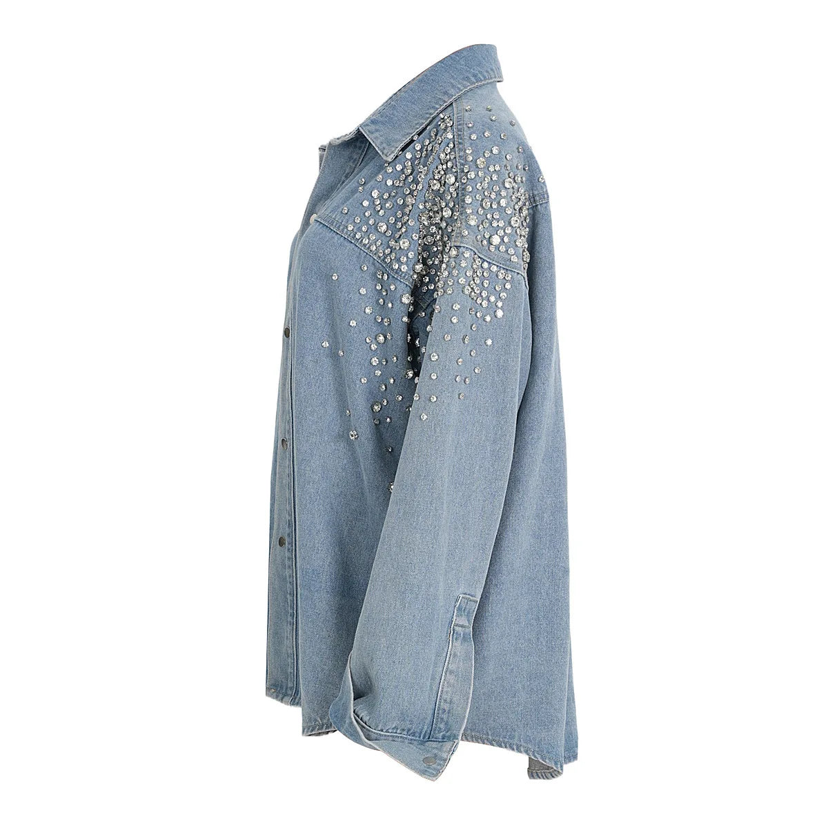 YERMORA Irregular Rhinestone Denim Shirt Jacket For Women For Women Lapel Long Sleeve Fashion Tide Coat Spring Autumn 2025 A142