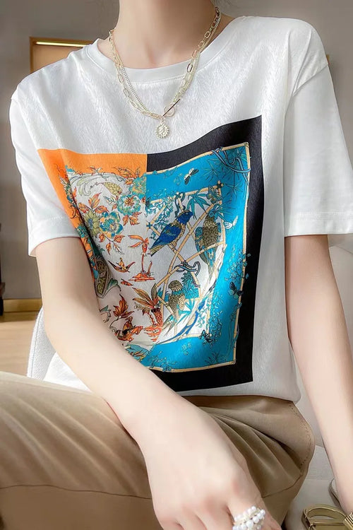 Summer Hot Sale Satin Silk White T-shirt Luxury Sense for Ladies'