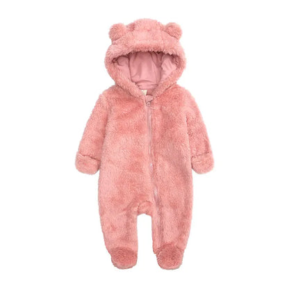 Fashion Baby Clothing Boys Footies Long Sleeve Arctic Velvet Hooded Baby Girl Clothes Winter Warm Baby Romper 0-12 Months