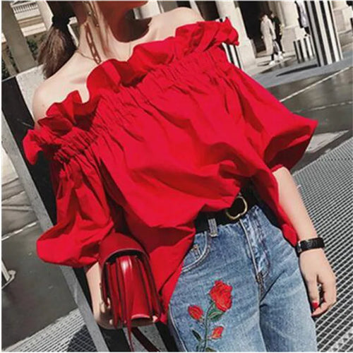 Ruffles Fashion Woman Blouse Off the shoulder Youth Elegant Blouses