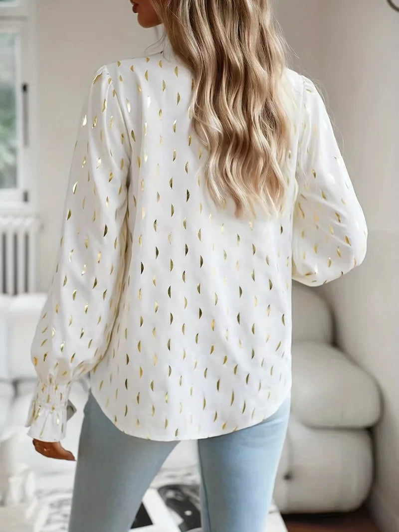 Plus Size  Women's Elegant Shirt Gold Plated Long Sleeved Top