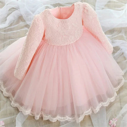 Baby Girls Long Sleeve Dresses for  Wedding Lace Big Bow