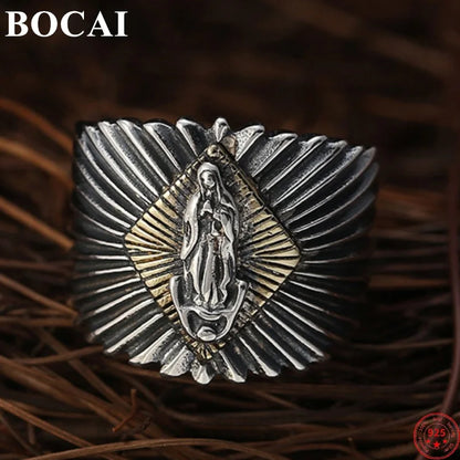 BOCAI Sterling Siliver S925 Rings for Men New Fashion Virgin Mary Opening  Adjustable Pure Argentum Hand Ornaments Amulet