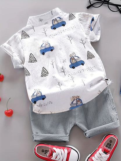 Infant and toddler summer full print bear driving pattern short