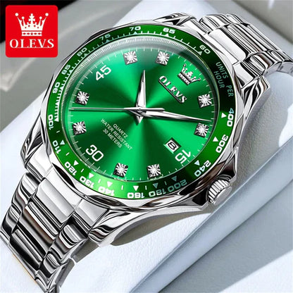 Golden Green Quartz Watch for Men Luxury Brand Diving Waterproof