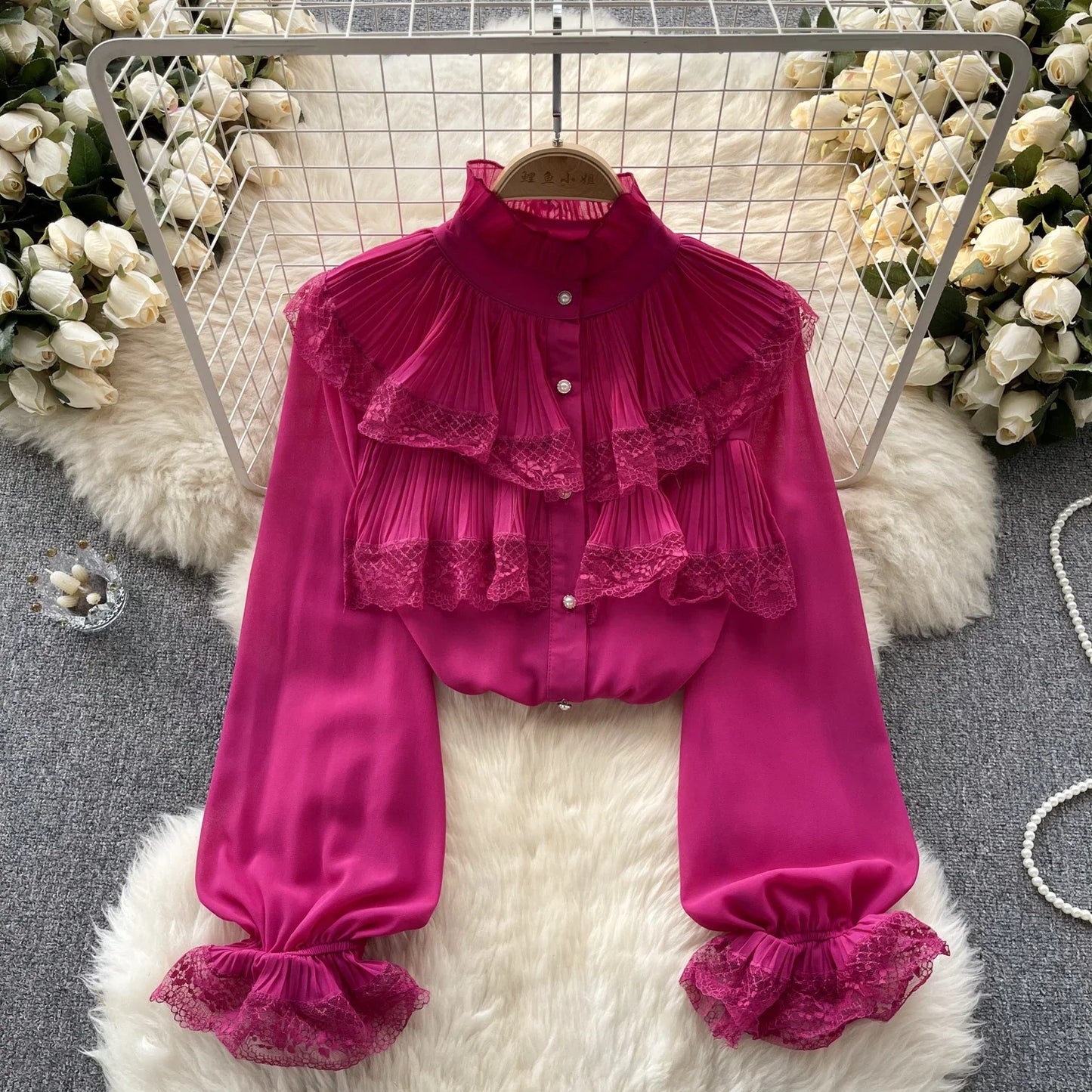 Elegant French Blouse Women Temperament Sweet Ruffles Loose Casual