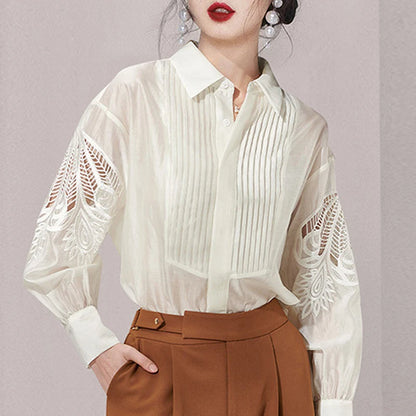 Spring Long-sleeved shirt Turndown collar Vintage Women