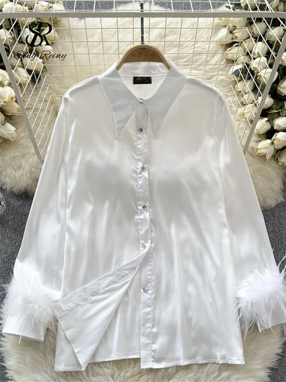 High Quality Loose Shirt Female Lapel Collar Long Sleeves