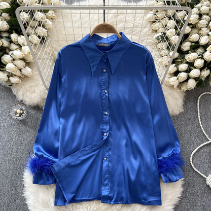 High Quality Loose Shirt Female Lapel Collar Long Sleeves