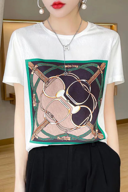 Summer Hot Sale Satin Silk White T-shirt Luxury Sense for Ladies'