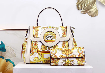 NEW Printed Pattern Wallet Handbag Set Luxury