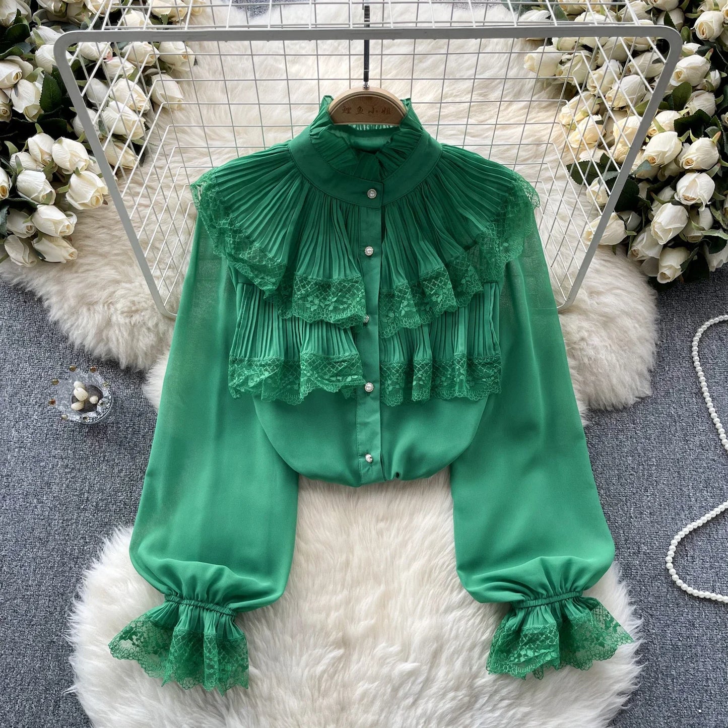 Elegant French Blouse Women Temperament Sweet Ruffles Loose Casual