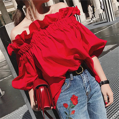 Ruffles Fashion Woman Blouse Off the shoulder Youth Elegant Blouses