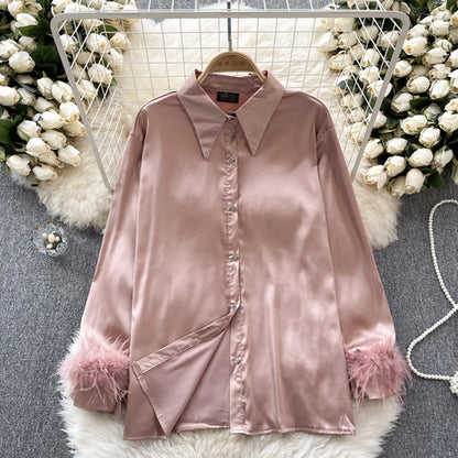 High Quality Loose Shirt Female Lapel Collar Long Sleeves