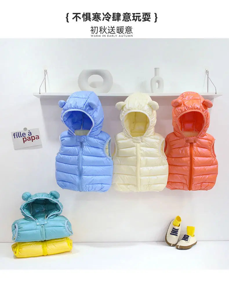 Children's Down Cotton Hooded Waistcoat 2023 Autumn  Winter Models Boys Girls Light Paragraph Child Baby Baby Waistcoat