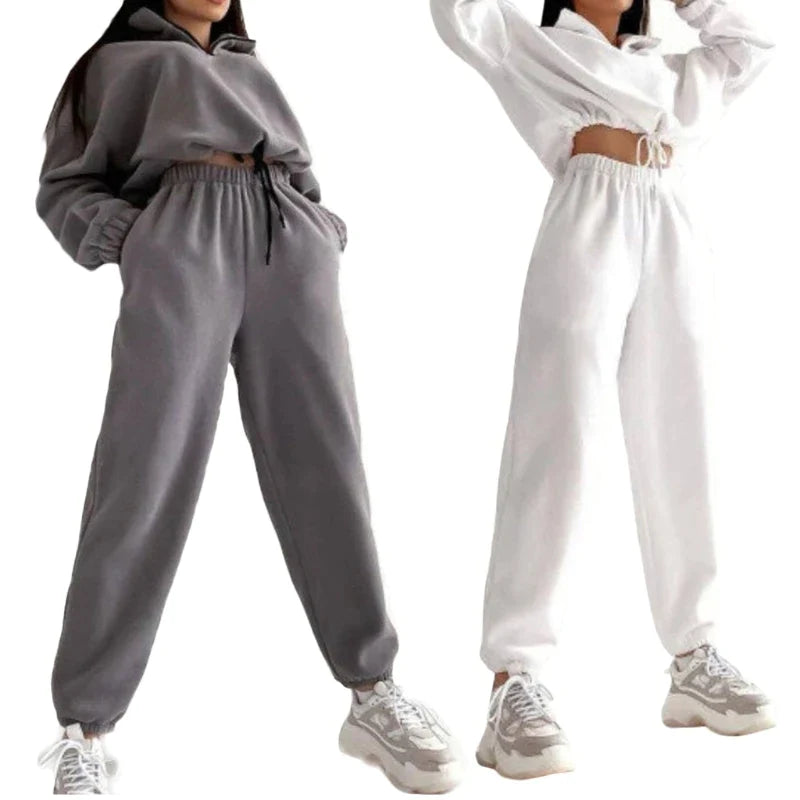 Ladies' Sporty and Stylish Sweatshirt Fleece Pullover and Joggers Set