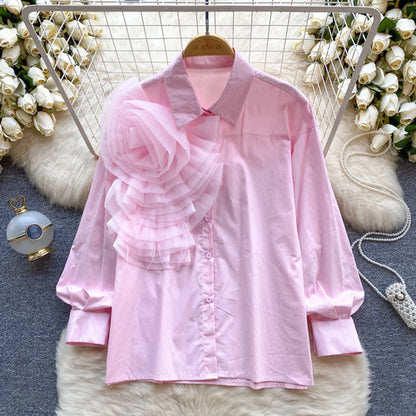 Spring 3D Women Blouse  Elegant Long Sleeves