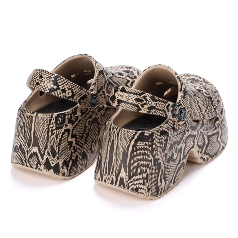 Leopard Thick Bottom Clogs for Women Closed Toe Chunky Platform