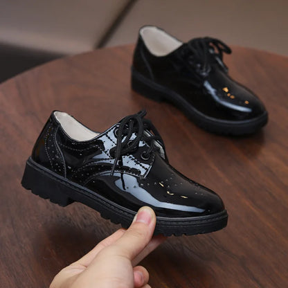 Boys Leather Shoes For Party Wedding Performance Show Stage Black